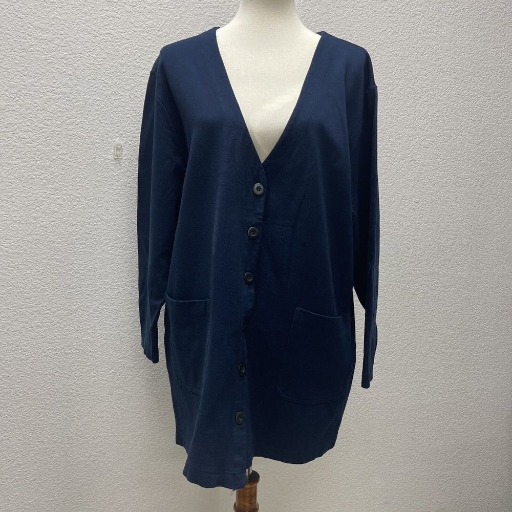 Andrea Jovine Womens Plus 1X Open Front Cardigan Navy Blue Lightweight Stretch